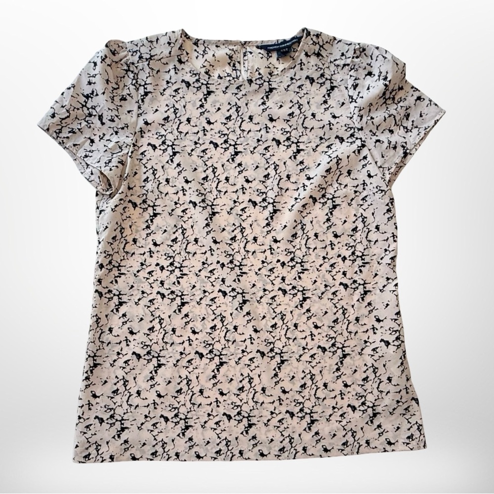 French Connection Black Marbled Short Sleeve Blouse